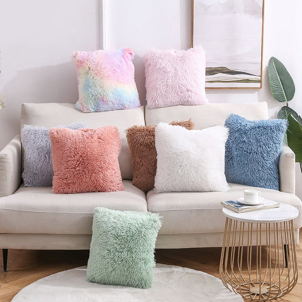 Super Soft Rainbow Fur Pillow Covers