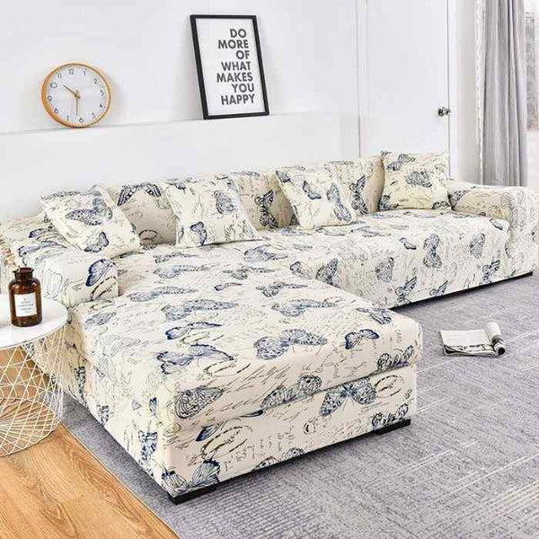 L-Shaped Sectional Couch Covers  Navy Butterfly