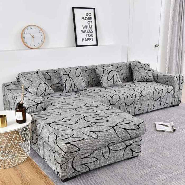 L-Shaped Sectional Couch Covers  Grey Leaf