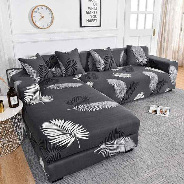 L-Shaped Sectional Couch Covers  White Leaf