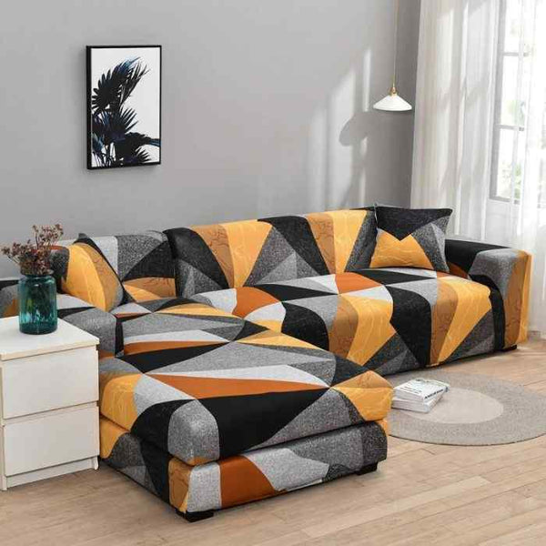 L-Shaped Sectional Couch Covers Yellow Pattern