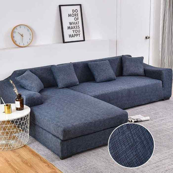 L-Shaped Sectional Couch Covers Deep Blue Graffiti