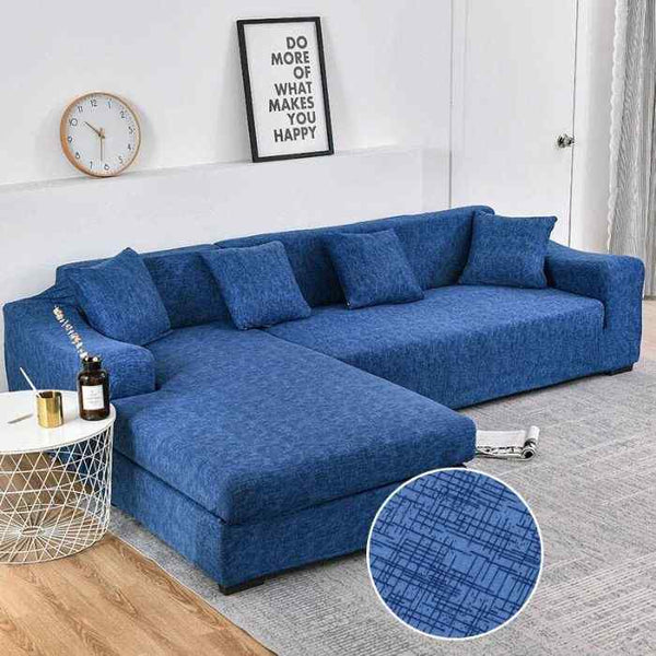 L-Shaped Sectional Couch Covers Blue Graffiti