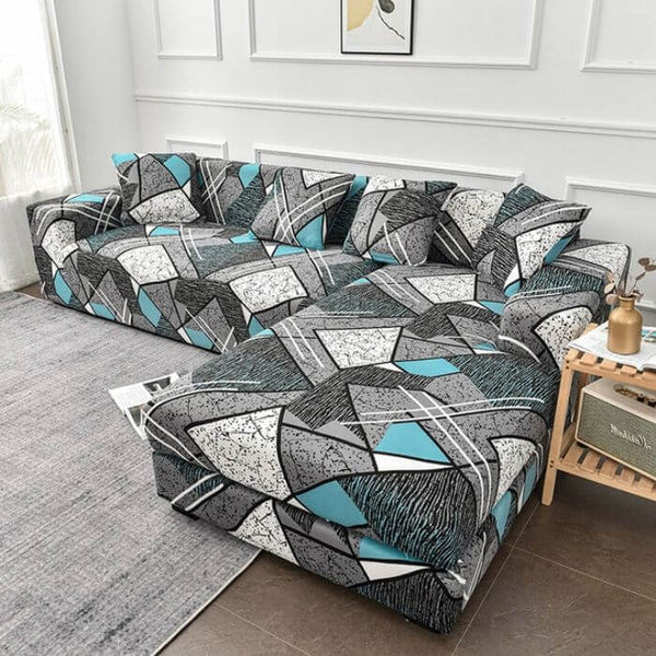 L-Shaped Sectional Couch Covers Teal Graphic