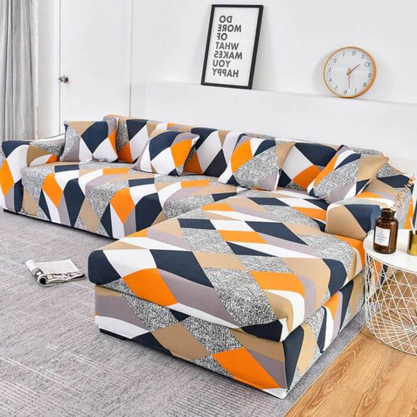 L-Shaped Sectional Couch Covers Orange Diamond