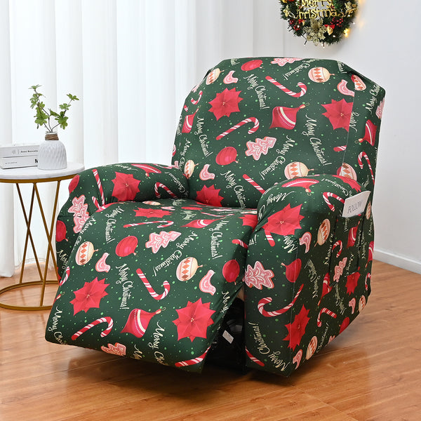 4 Pieces Electric Christmas Recliner Sofa Slipcovers with Pocket