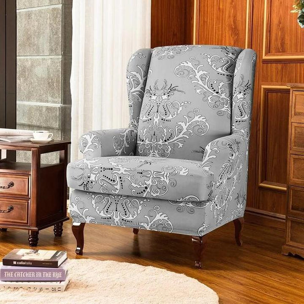 Pattern Wingback Chair Covers Light Gray