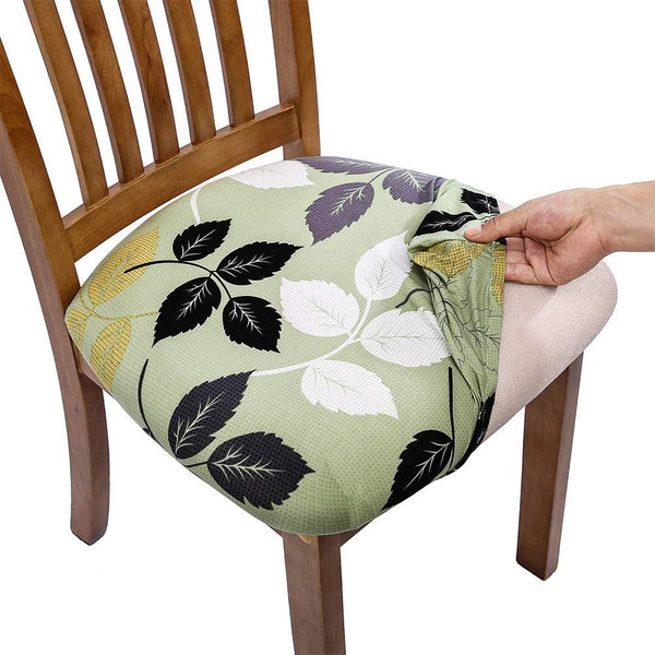 Pattern Stretchable Dining Chair Seat Cover Large Green Leaf