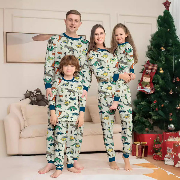 Conjunto de pijama familiar con estampado de dinosaurios para padres e hijos 