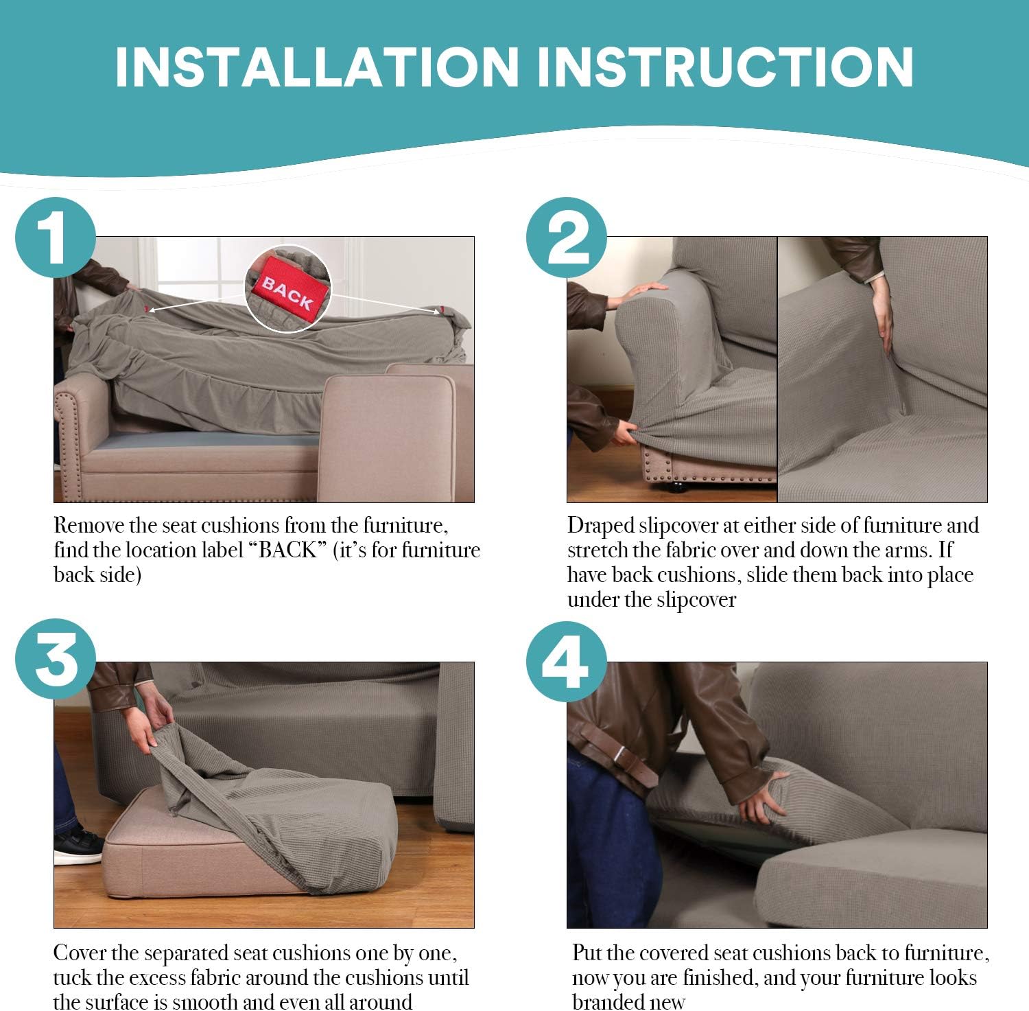 Neathouz Ultimate Stretch Suede Four Piece Sofa Slipcover Form