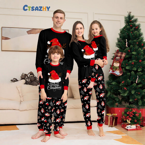 Family Christmas Pajamas Christmas Hat Print Loungewear Family Look