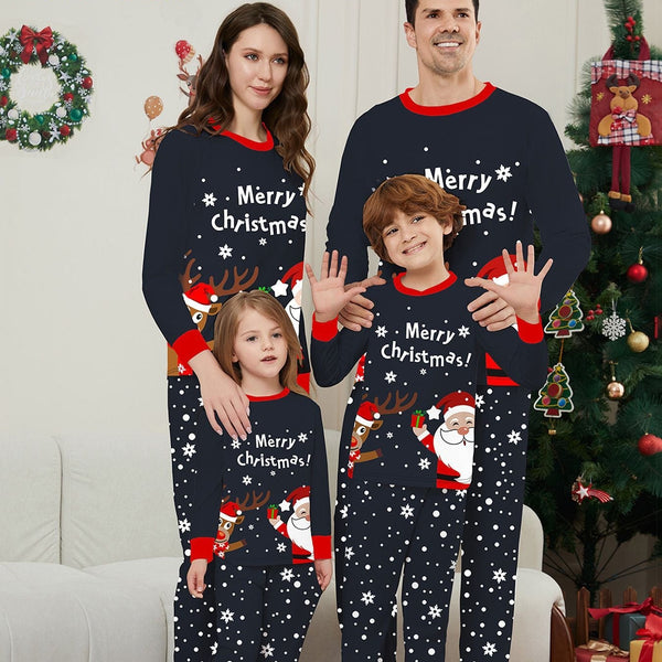 Santa Claus and Reindeer Floral Print Loungewear Family Holiday Pajamas