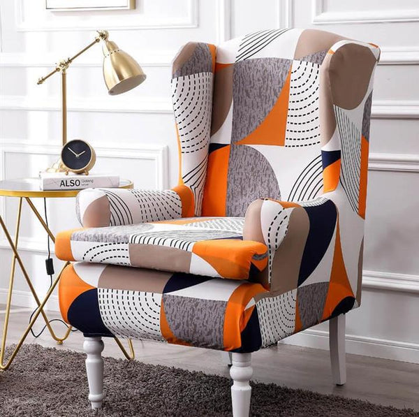 Pattern Wingback Chair Covers Orange