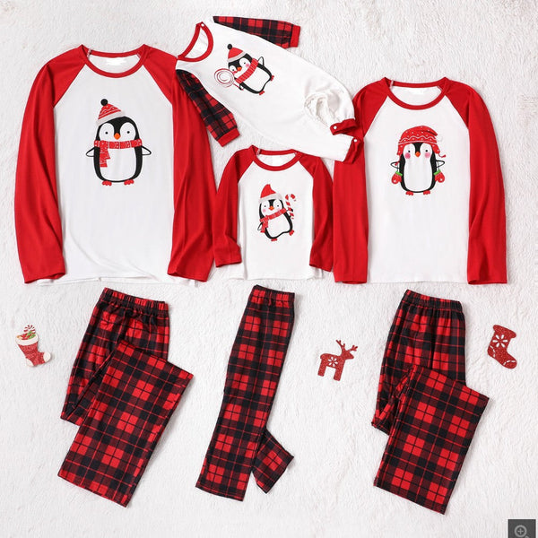 Conjunto de pijama navideño familiar con estampado de pingüinos 