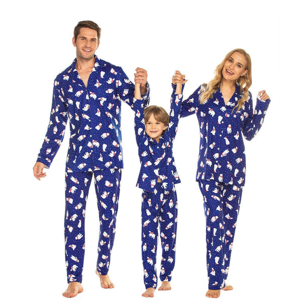 Family Matching Polar Bear Fleece Blue Pajamas Sets