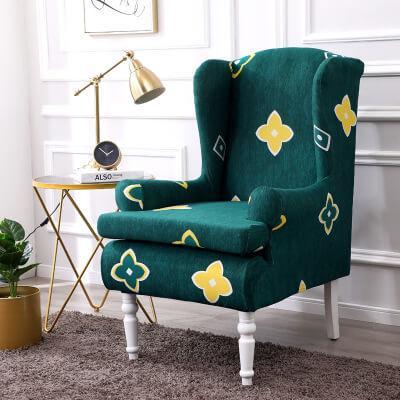 Pattern Wingback Chair Covers Green