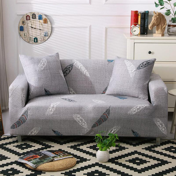 Pattern Super Stretch Sofa Cover Grey leaf