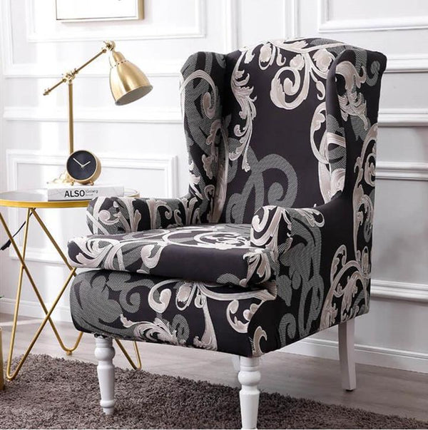 Pattern Wingback Chair Covers Gray White