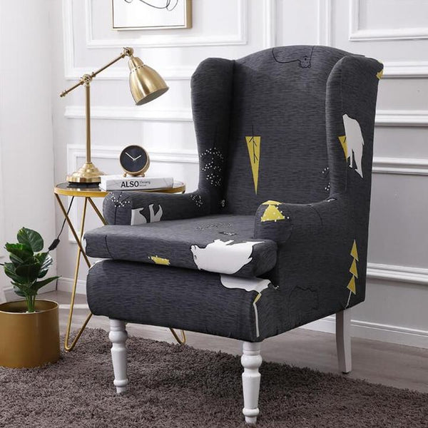 Pattern Wingback Chair Covers Dark Gray