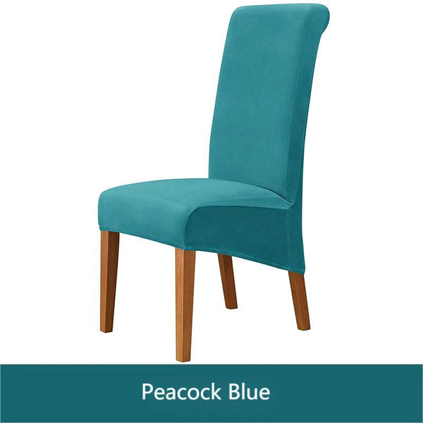 Thick Velvet Plush XL Dining Chair Covers Peacock Blue