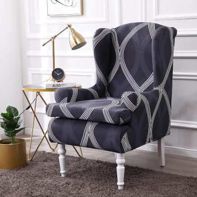 Pattern Wingback Chair Covers Blue