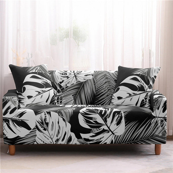 Elastic Printed Sofa Loveseat Slipcover White Leaf