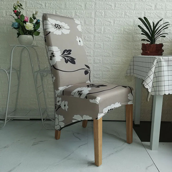 XL Size Pattern Long Back Chair Covers White Flower