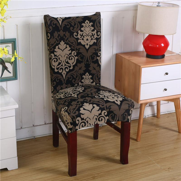 Stretchable Floral Pattern Dining Chair Slipcover Golden Pattern