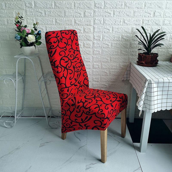 XL Size Pattern Long Back Chair Covers Red Pattern