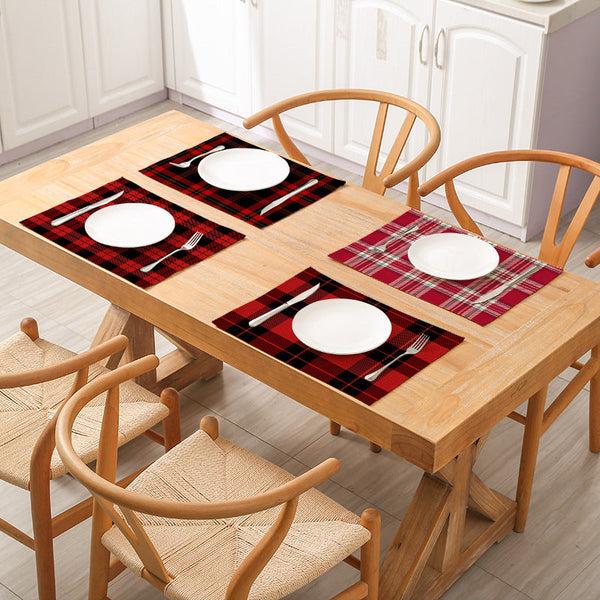 Cotton Plaid Christmas Placemats For Dining Table