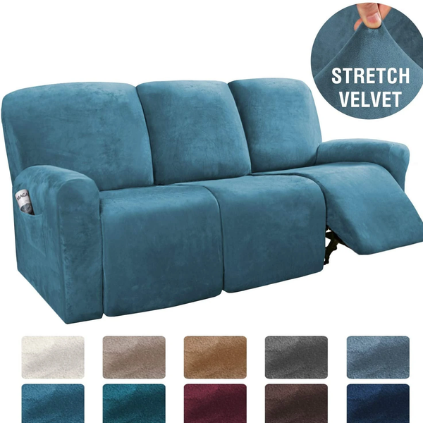 Velvet Stretch Recliner Slipcover PEACOCK BLUE