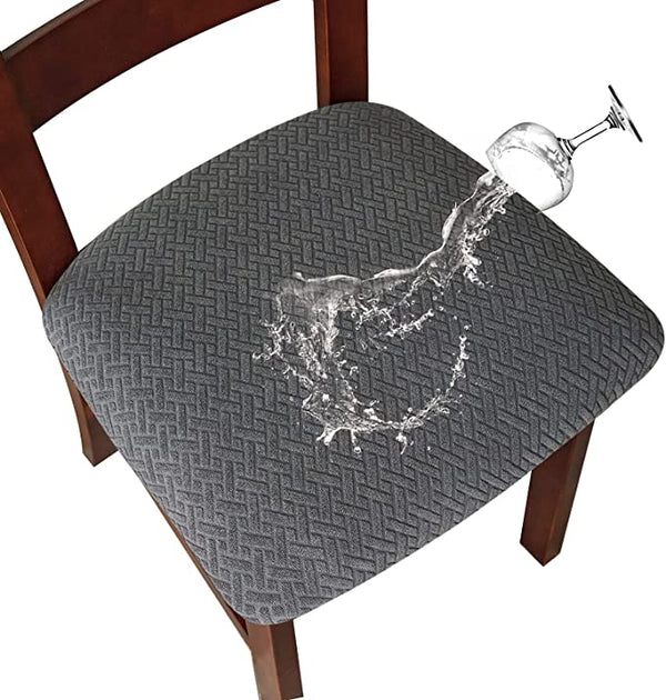 Solid Color Stretchable Dining Chair Seat Cover Waterproof Dark Gray