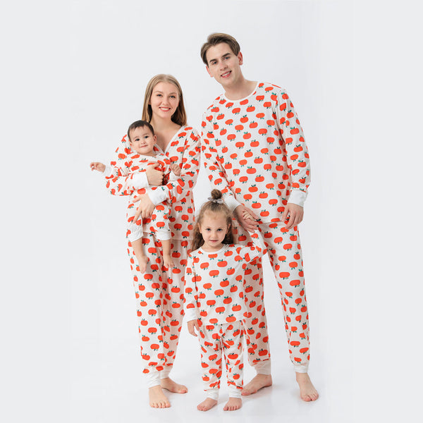 Family Matching Orange Pumpkin Christmas Pajamas Set