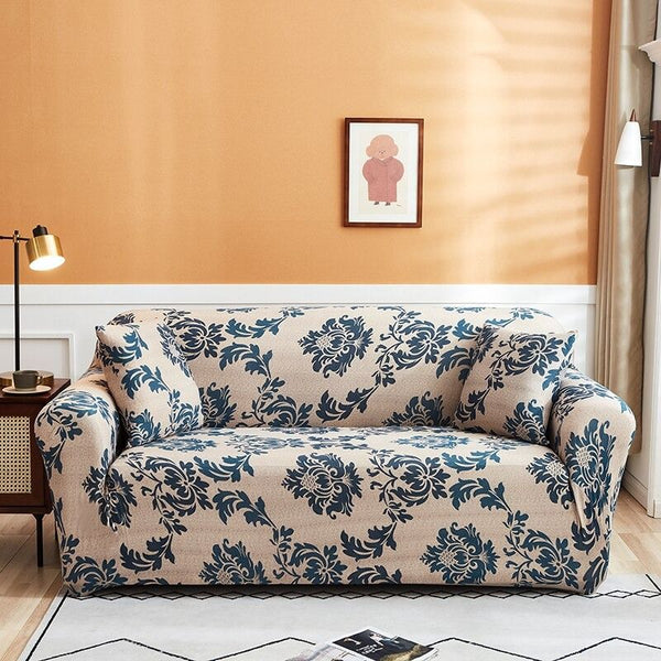 Elastic Printed Sofa Loveseat Slipcover Blue Flower