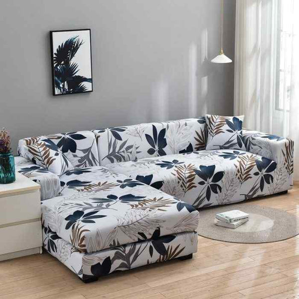 L-Shaped Sectional Couch Covers Navy Flower
