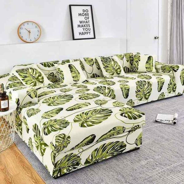 L-Shaped Sectional Couch Covers Light Green Leaf