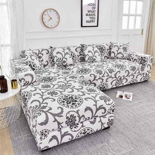 L-Shaped Sectional Couch Covers Grey Flower