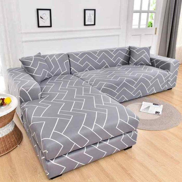 L-Shaped Sectional Couch Covers Grey Stripe