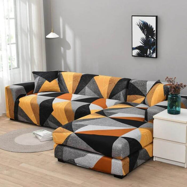 L-Shaped Sectional Couch Covers Orange Graphic