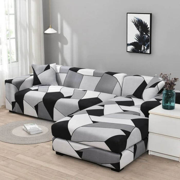 L-Shaped Sectional Couch Covers Balck Graphic