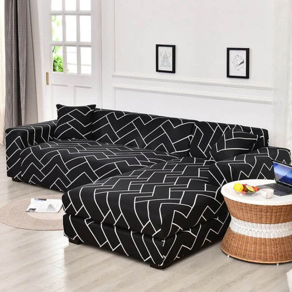 L-Shaped Sectional Couch Covers Balck Stripe
