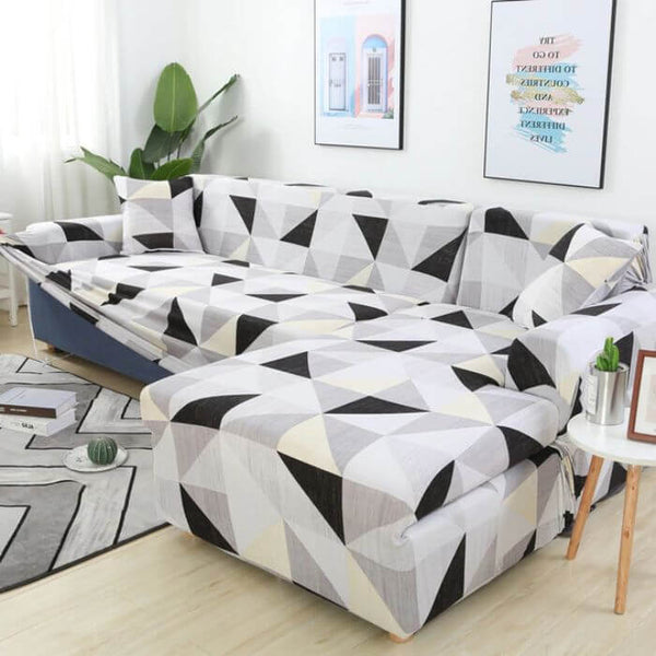 L-Shaped Sectional Couch Covers White Graphic