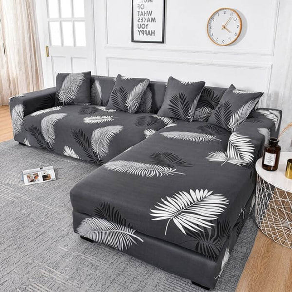 L-Shaped Sectional Couch Covers Black Leaf
