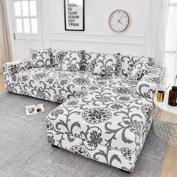 L-Shaped Sectional Couch Covers White Flower