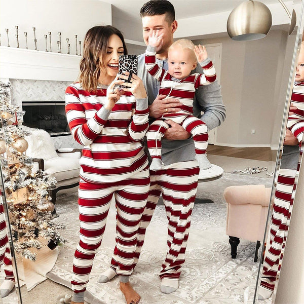 2023 New Family Matching Christmas Striped Pajamas Set