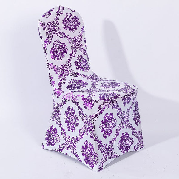 Stretchable Flower Printed Chair Covers Purple