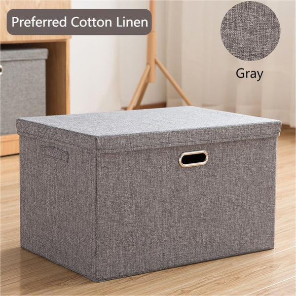 Large Linen Fabric Collapsible Storage Bins with Lid
