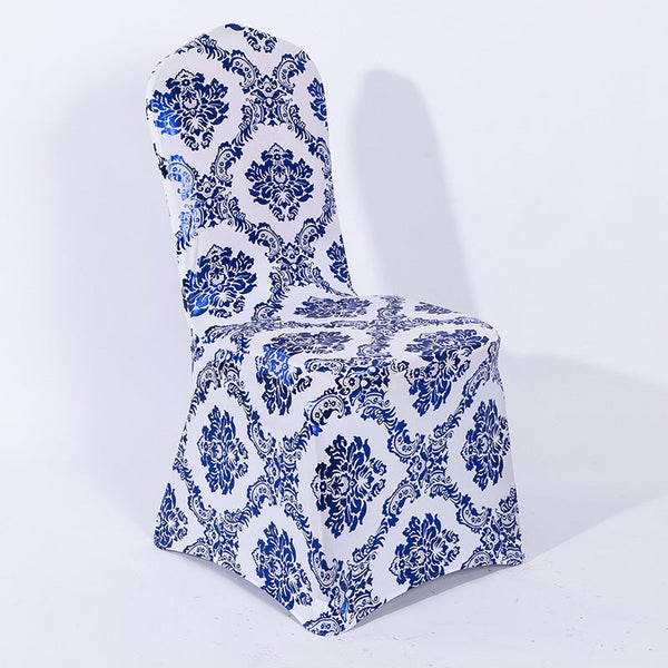 Stretchable Flower Printed Chair Covers Blue