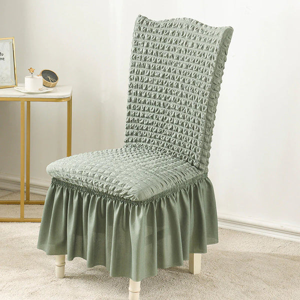 Thick Seersucker Ruffle Chair Cover Light Green