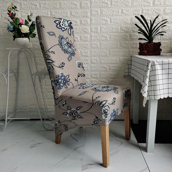 XL Size Pattern Long Back Chair Covers Coffee Flower Pattern